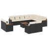 13 pcs conjunto de sofás de jardim com almofadões vime PE preto 2