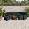 10 pcs conjunto sofás de jardim c/ almofadões vime PE preto 1