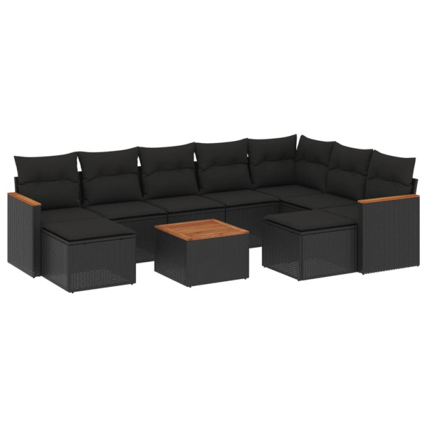 10 pcs conjunto sofás de jardim c/ almofadões vime PE preto M 2