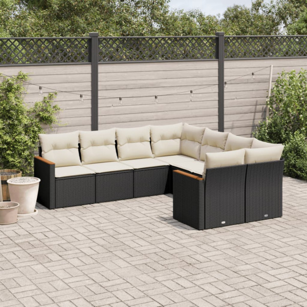 8 pcs conjunto sofás de jardim com almofadões vime PE preto D