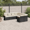 8 pcs conjunto sofás de jardim com almofadões vime PE preto 1