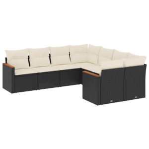 8 pcs conjunto sofás de jardim com almofadões vime PE preto H