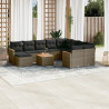 11 pcs conjunto sofás de jardim c/ almofadões vime PE cinzento 1