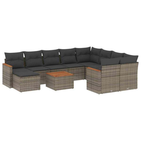 11 pcs conjunto sofás de jardim c/ almofadões vime PE cinzento M 2