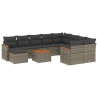 11 pcs conjunto sofás de jardim c/ almofadões vime PE cinzento 2