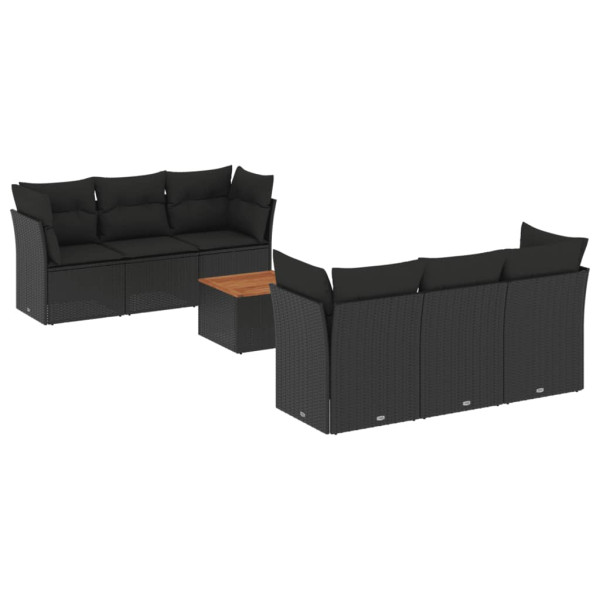 7 pcs conjunto de sofás p/ jardim c/ almofadões vime PE preto M 2