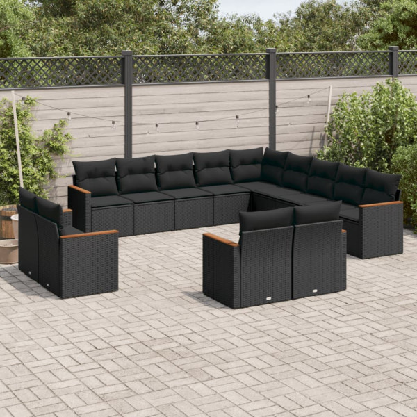 13 pcs conjunto de sofás de jardim com almofadões vime PE preto D