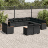 13 pcs conjunto de sofás de jardim com almofadões vime PE preto 1