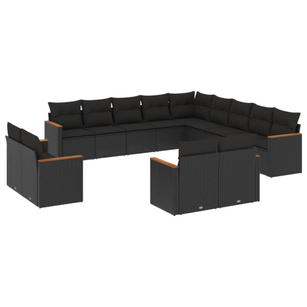 13 pcs conjunto de sofás de jardim com almofadões vime PE preto M 2