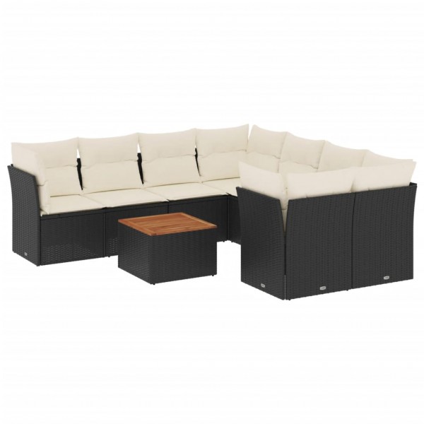 9 pcs conjunto de sofás p/ jardim c/ almofadões vime PE preto M 2