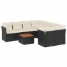 9 pcs conjunto de sofás p/ jardim c/ almofadões vime PE preto 2