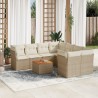 9 pcs conjunto de sofás p/ jardim com almofadões vime PE bege 1
