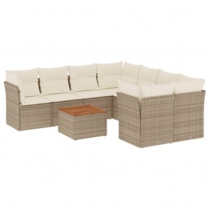 9 pcs conjunto de sofás p/ jardim com almofadões vime PE bege H