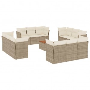 13 pcs conjunto de sofás p/ jardim com almofadões vime PE bege H