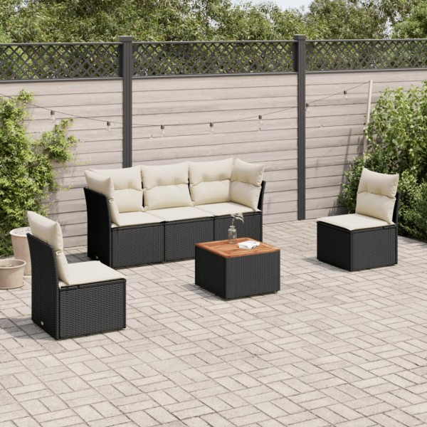 6 pcs conjunto sofás de jardim c/ almofadões vime PE preto D