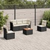 6 pcs conjunto sofás de jardim c/ almofadões vime PE preto 1