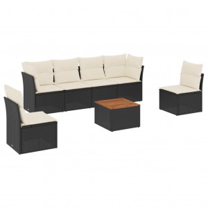 7 pcs conjunto de sofás p/ jardim c/ almofadões vime PE preto H