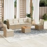 7 pcs conjunto de sofás p/ jardim com almofadões vime PE bege 1