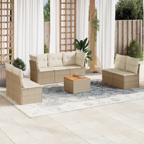 8 pcs conjunto de sofás p/ jardim com almofadões vime PE bege D