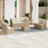 8 pcs conjunto de sofás p/ jardim com almofadões vime PE bege 1