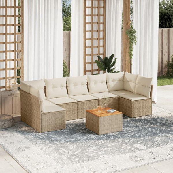 8 pcs conjunto de sofás p/ jardim com almofadões vime PE bege D