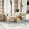 8 pcs conjunto de sofás p/ jardim com almofadões vime PE bege 1