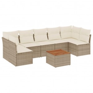 8 pcs conjunto de sofás p/ jardim com almofadões vime PE bege H