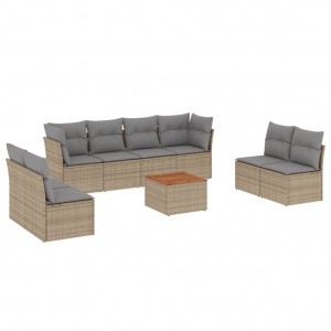 9 pcs conj. sofás jardim c/ almofadões vime PE bege misturado H