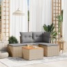 5 pcs conj. sofás jardim c/ almofadões vime PE bege misturado 1