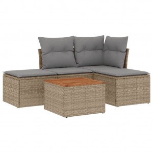 5 pcs conj. sofás jardim c/ almofadões vime PE bege misturado H