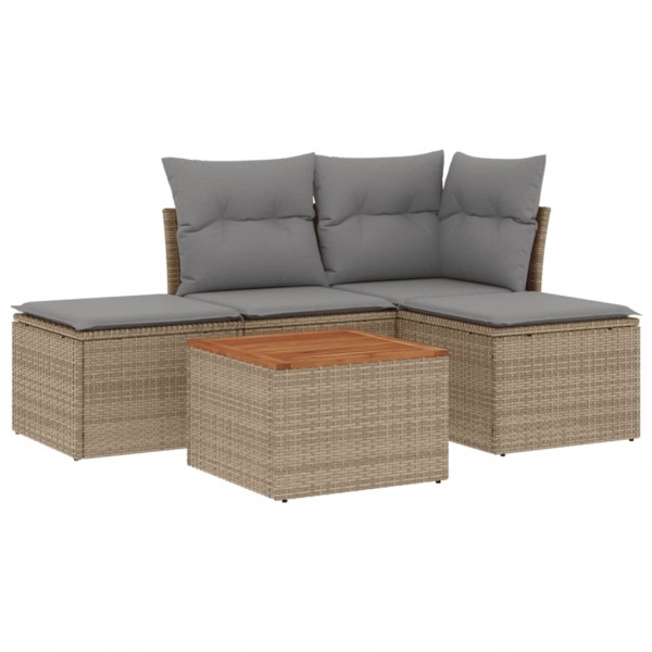 Juego de sofás jardín con cojines beige mezcla 5 pzas ratán PE M 2