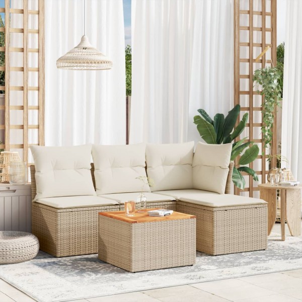 5 pcs conjunto de sofás p/ jardim com almofadões vime PE bege D