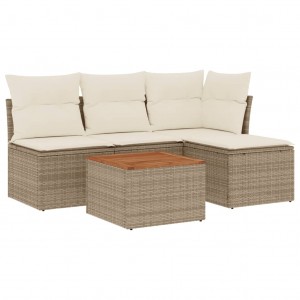 5 pcs conjunto de sofás p/ jardim com almofadões vime PE bege H