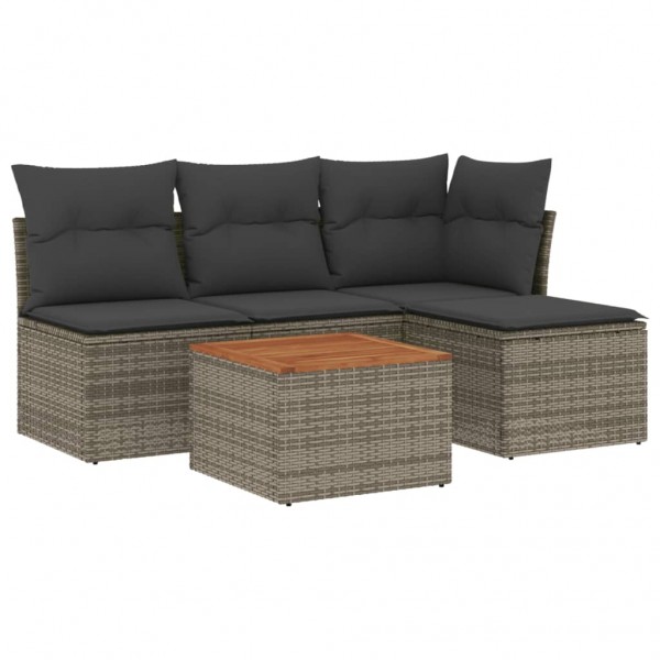 5 pcs conjunto sofás de jardim c/ almofadões vime PE cinzento M 2