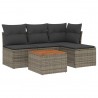 5 pcs conjunto sofás de jardim c/ almofadões vime PE cinzento 2