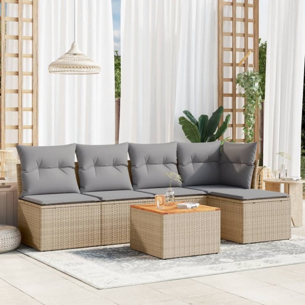 6 pcs conj. sofás jardim c/ almofadões vime PE bege misturado D