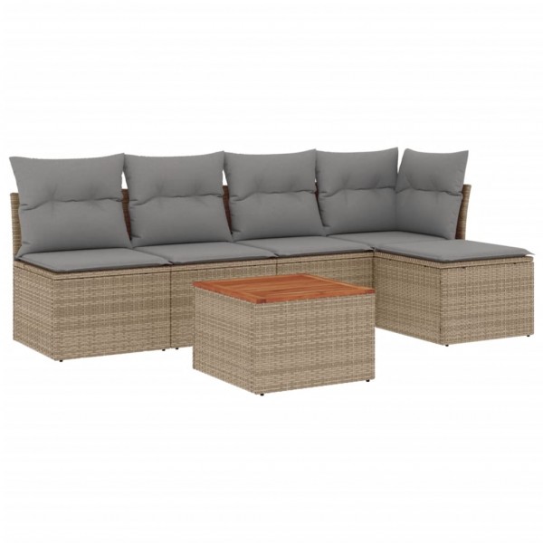 6 pcs conj. sofás jardim c/ almofadões vime PE bege misturado M 2