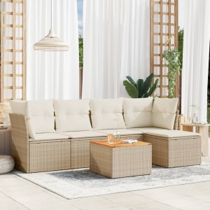 6 pcs conjunto de sofás p/ jardim com almofadões vime PE bege H