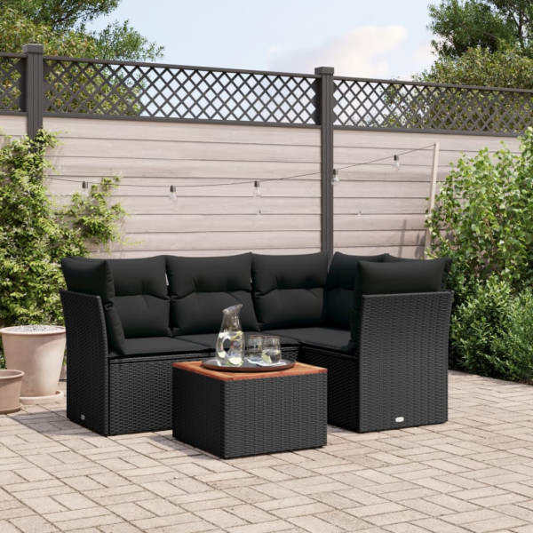 5 pcs conjunto sofás de jardim com almofadões vime PE preto D