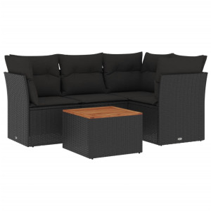 5 pcs conjunto sofás de jardim com almofadões vime PE preto H
