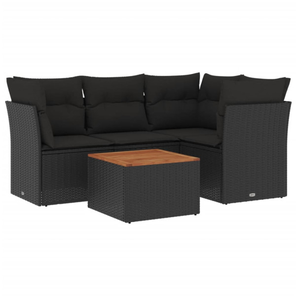 5 pcs conjunto sofás de jardim com almofadões vime PE preto M 2