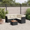 6 pcs conjunto sofás de jardim c/ almofadões vime PE preto 1