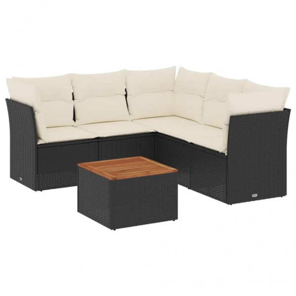 Set de sofás de jardín 6 piezas y cojines ratán sintético negro M 2