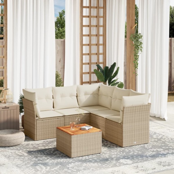 6 pcs conjunto de sofás p/ jardim com almofadões vime PE bege D