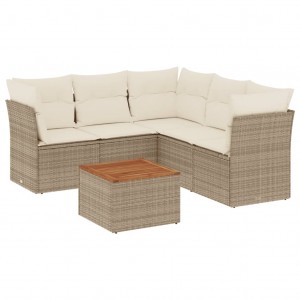 6 pcs conjunto de sofás p/ jardim com almofadões vime PE bege H