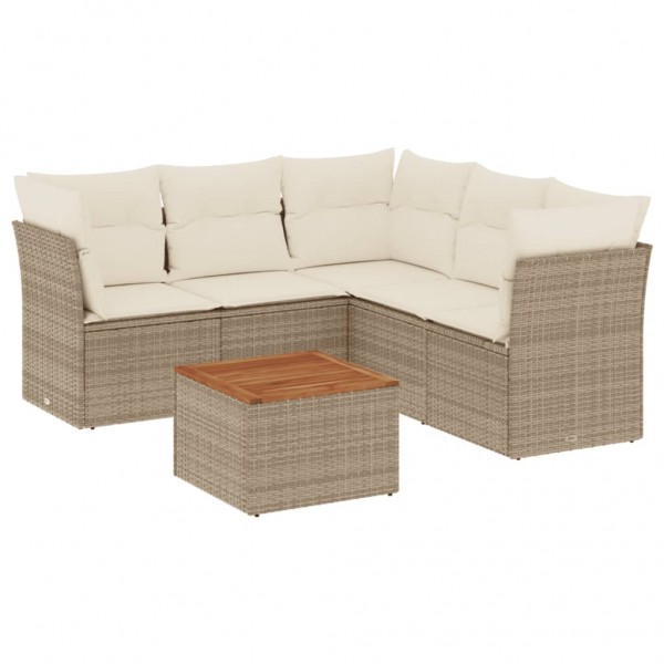 6 pcs conjunto de sofás p/ jardim com almofadões vime PE bege M 2