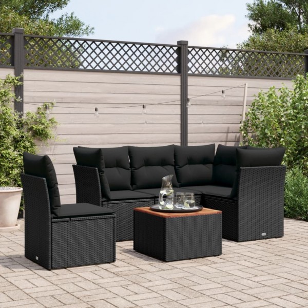 Set de sofás de jardín 6 piezas y cojines ratán sintético negro D