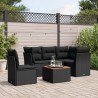 6 pcs conjunto sofás de jardim c/ almofadões vime PE preto 1