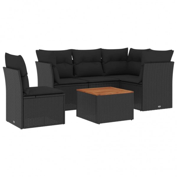 Set de sofás de jardín 6 piezas y cojines ratán sintético negro M 2