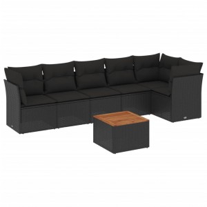 7 pcs conjunto de sofás p/ jardim c/ almofadões vime PE preto H